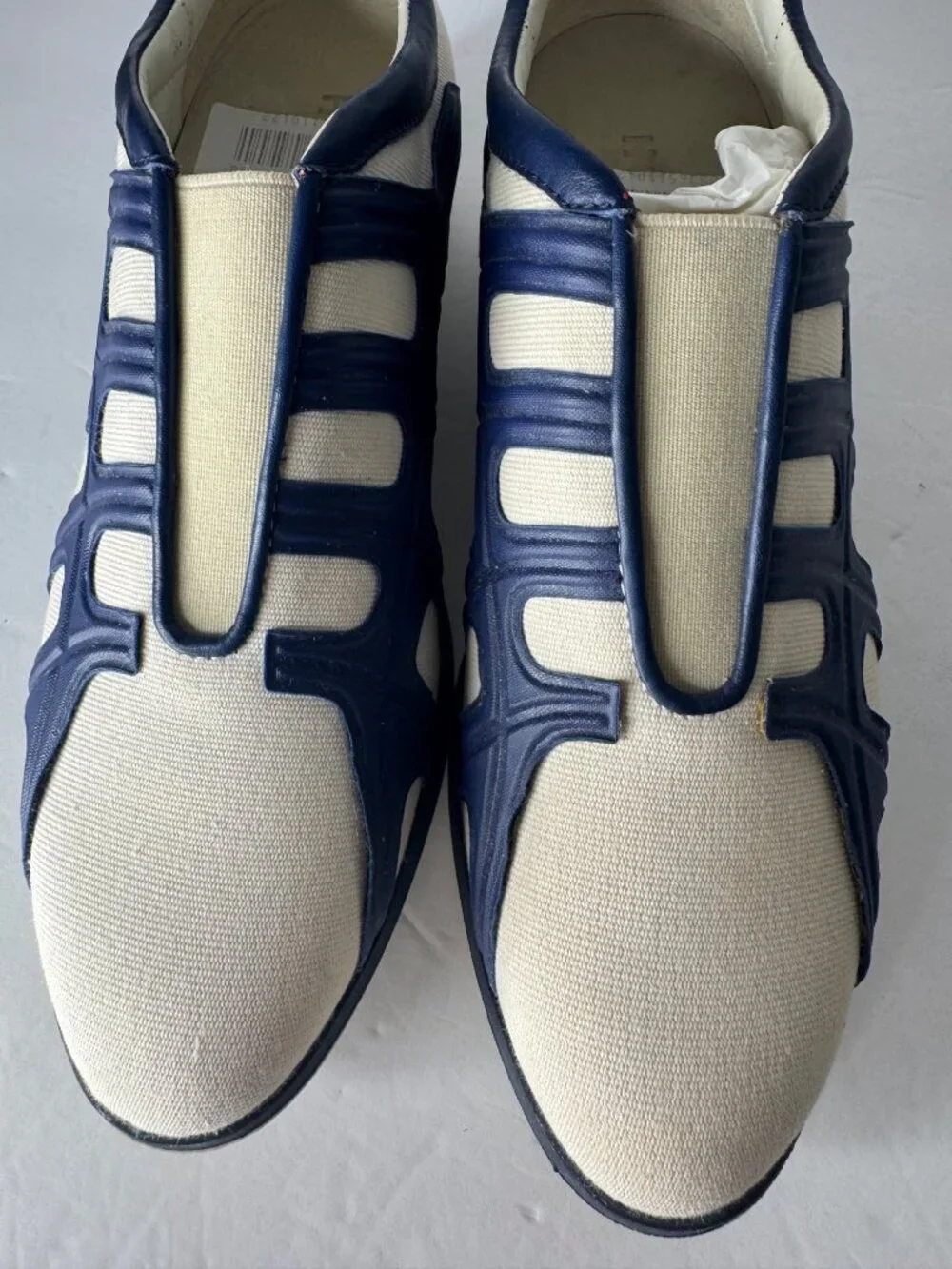 HOGAN Slip on Side Web Pull On Canvas Leather Blue White Sneakers EU 37 US 7 NIB